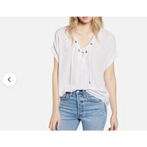 Rails Jeri Lace-Up Blouse in Lotus Stripe Medium